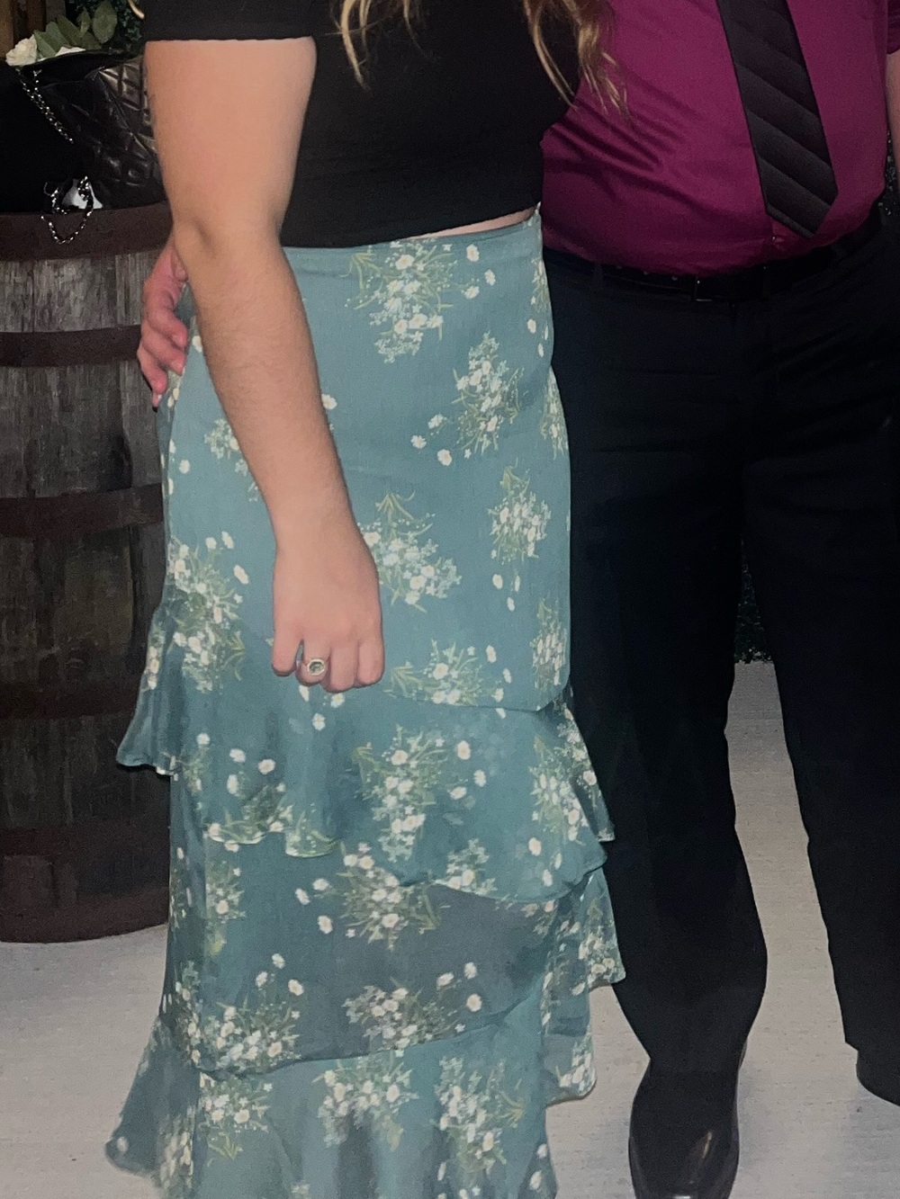 Francesca's Collections Teal Green Floral Midi Skirt with Ruffle Detail - Picture 3 of 3